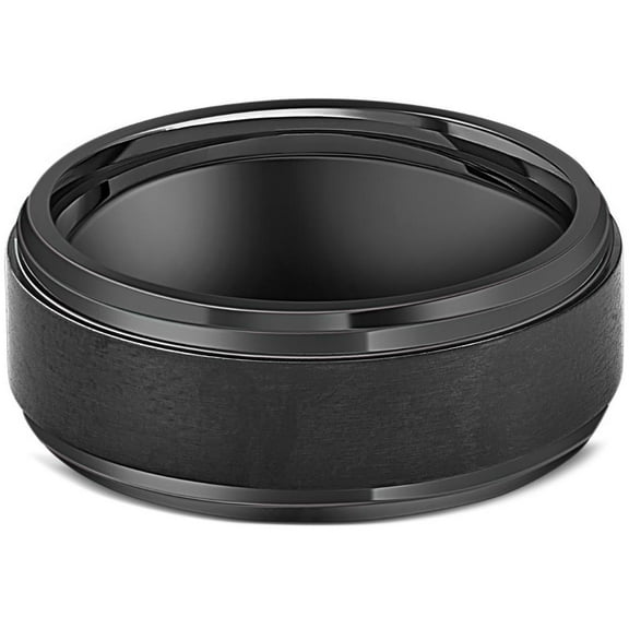 Pompeii Black Titanium Mens Comfort Fit Brushed Beveled Polished Edge Wedding Band 9MM (,)