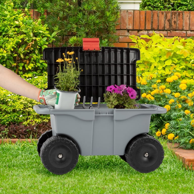 Pure Garden Rolling Garden Cart with Seat, Gray photo 8