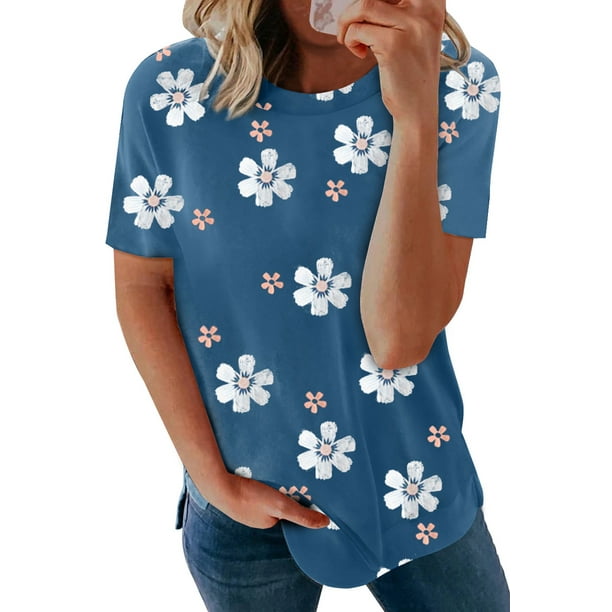 Chicfine Women s Blue Floral Pattern T Shirt Blue