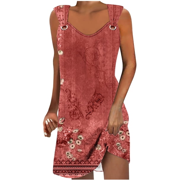 Vestido de Verano para Mujeres, Moda Color Sólido Bolsillo sin Mangas Vestido Casual Cuello en V Hecho de Poliéster Ligero para Primavera Verano, Vestido de Verano Casual