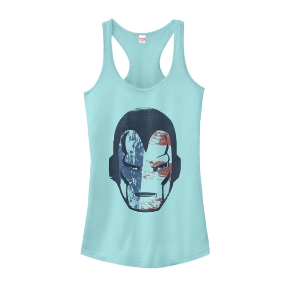 Junior's Marvel Fourth of July  Iron Man American Flag Mask  Racerback Tank Top Cancun X Large
