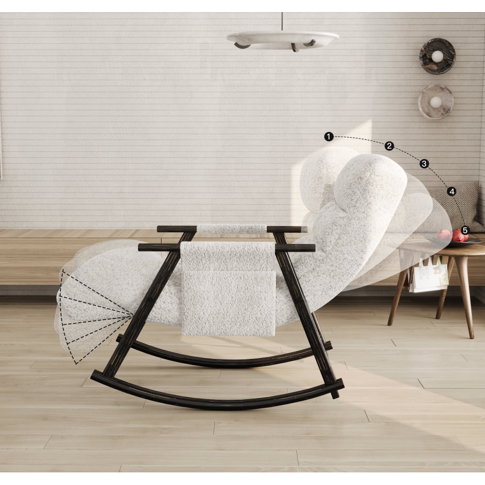 LUCKHAO Modern Velvet/Teddy Living Room Adjustable High Back and Foot Rest Rocking Chair,White