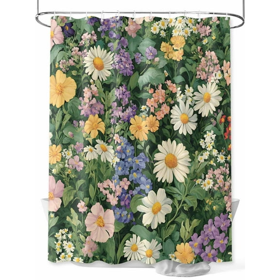 Shower Curtain Purple Pink Yellow Flowers Shower Curtains for Bathroom, Waterproof Polyester Shower Curtain Set with Hooks, Extra Long 72" x 96" Oil Painting