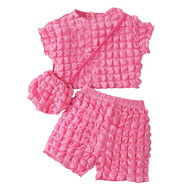 SXcggal Ensembles d'Été pour Filles Tout-Petits Mignon Col Rond Manches Haut et Ensemble Sac Tenue Décontractée pour Jouer pour Âges 3 9 Confortable Tenue Quotidienne Mignonne Stylée Légère Ensemble de Tenues pour Filles