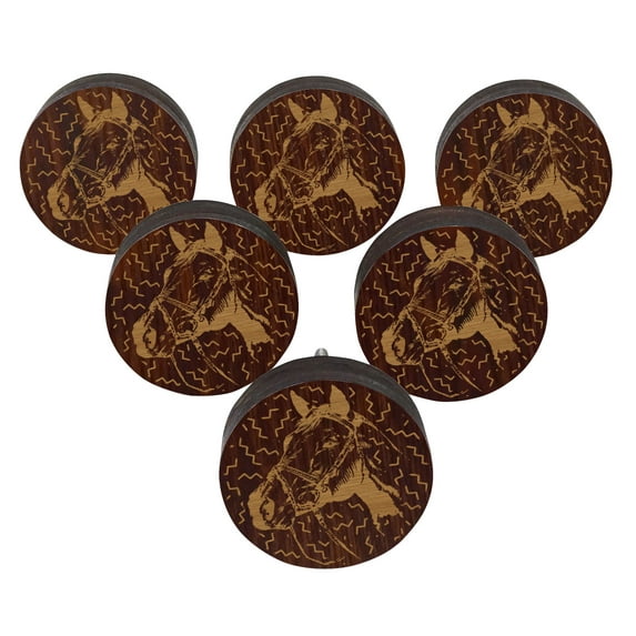 IBA Indianbeautifulart Brown Engraved Knobs Wooden Wardrobe Knobs Cabinet Drawer Pull 10 Pcs