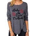 thumbnail image 2 of Blusa Estampado Cuello Redondo Dobladillo Irregular Botón Manga Larga Tops De Moda Para Mujer Gris Oscuro M, 2 of 5