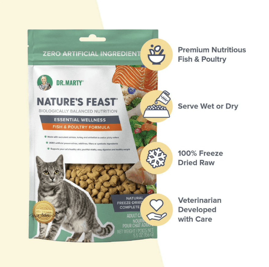 Dr. Marty Nature's Feast Essential Wellness Fish & Poultry Freeze Dried Raw Cat Food, 5.5-oz (3 Pack)