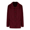 thumbnail image 6 of Htigea Womens Winter Sherpa Fleece Button Jacket Coat Loose Long Sleeve Outwear Today Wine,M, 6 of 6