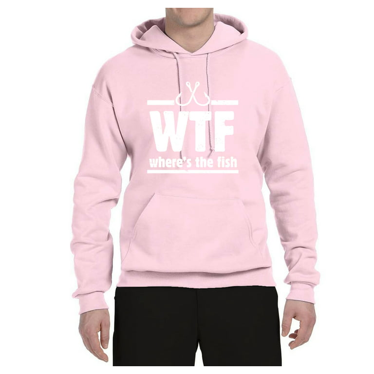 Where's the Fish WTF Parody  Mens Fishing Hooded Sweatshirt Graphic  Hoodie, Light Pink, 2XL 