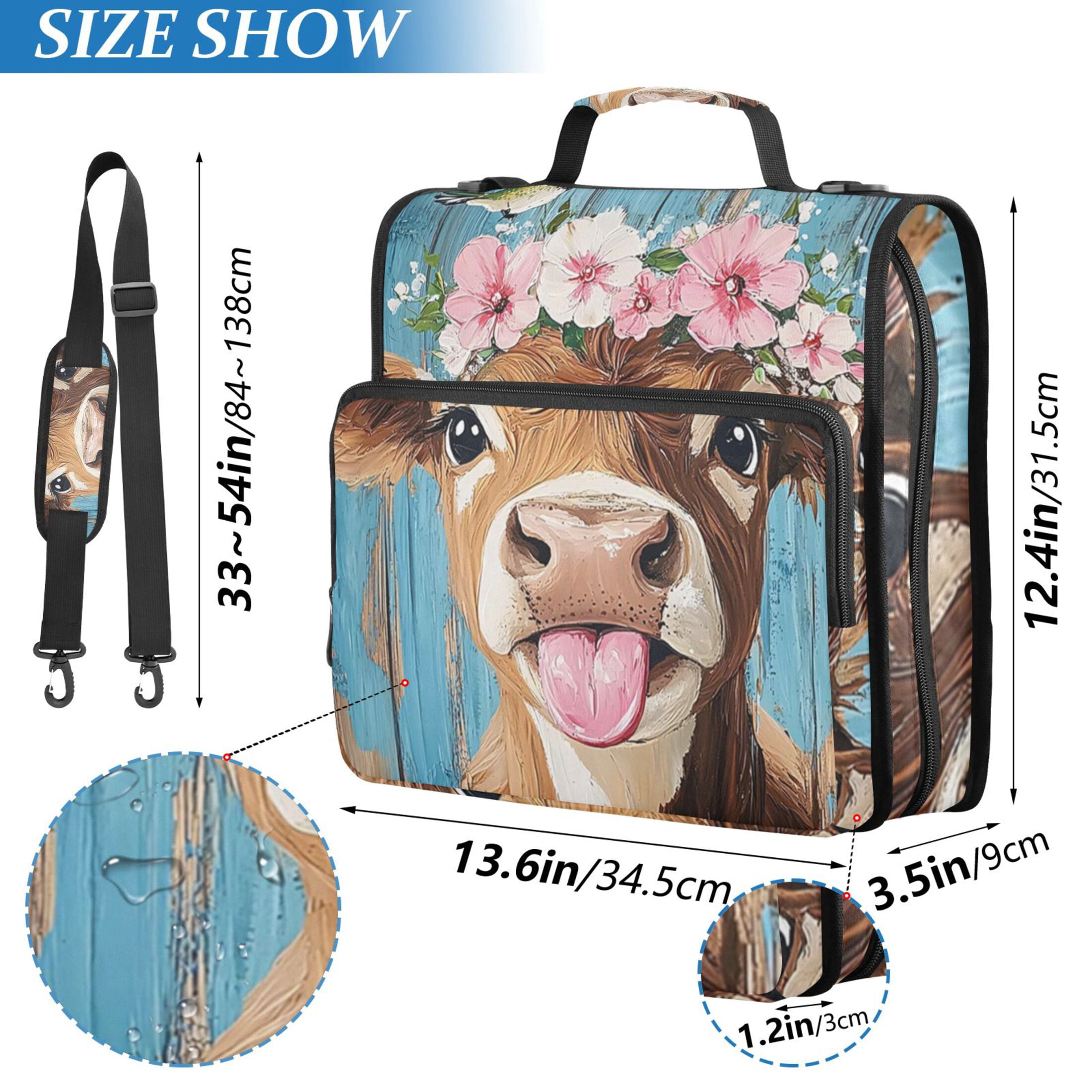 Zipper Binder Cow 1.5 Inch Binder Folder Bag with Shoulder Strap and Handle