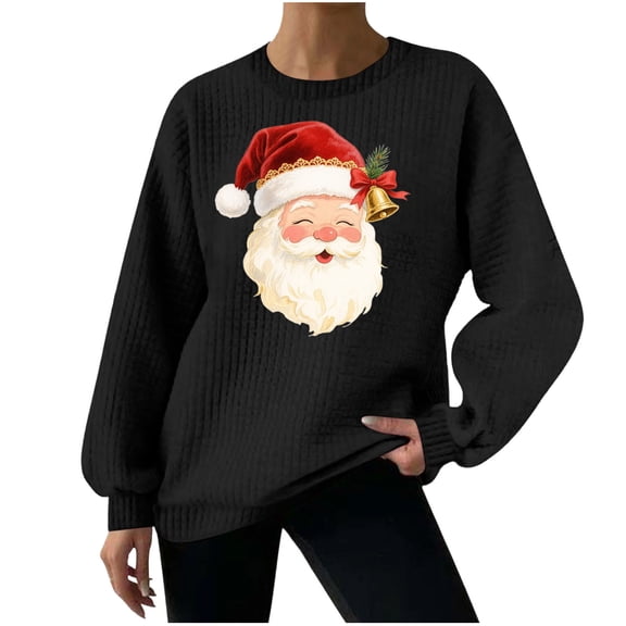 Hooded Sweatshirt for Women Fashion Loose Casual Christmas Printed Round Neck Long Sleeve Hoodless Sweatshirt