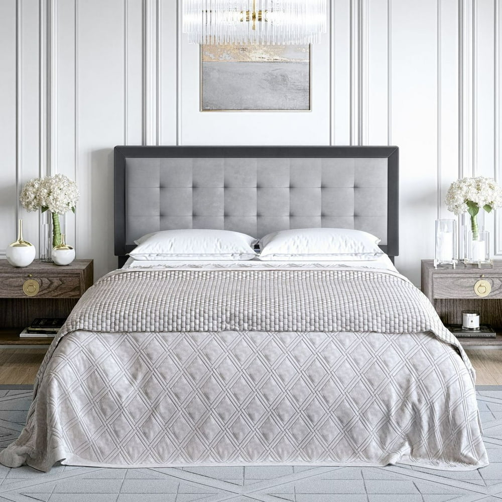 Premier Zelah Gray Upholstered Velvet Headboard, King and Cal King