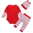 thumbnail image 6 of Coerni My 1st Christmas Christmas Outfits New born Baby Santa Print Long Sleeve Romper Top Striped Pant Hat Clothes Sets, 6 of 8