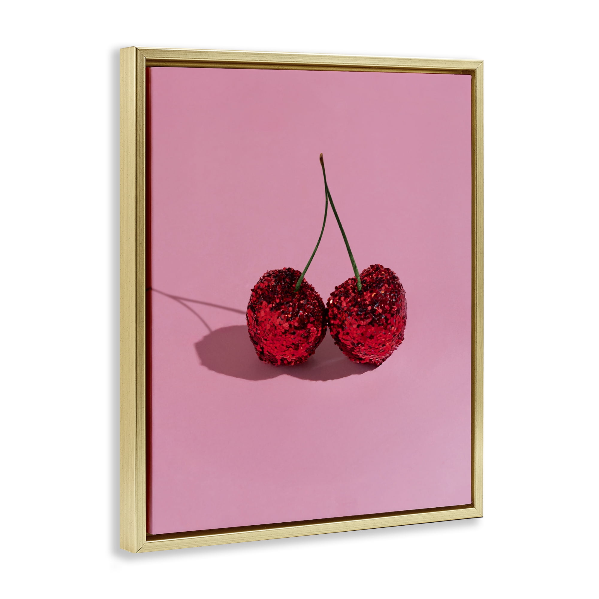 Stupell Industries Glitter Encrusted Cherries Gold Framed Floater Canvas Wall Art, design by LISH Creative