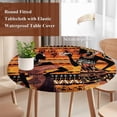 thumbnail image 6 of Black Orange Girls Boho Fitted Tablecloth with Elastic Edged, Round Table Cloth for Dining Table, Vintage Ethnic Tribe Abstract Art Waterproof Oil Proof Table Cover for Indoor Outdoor 55"-60", 6 of 9