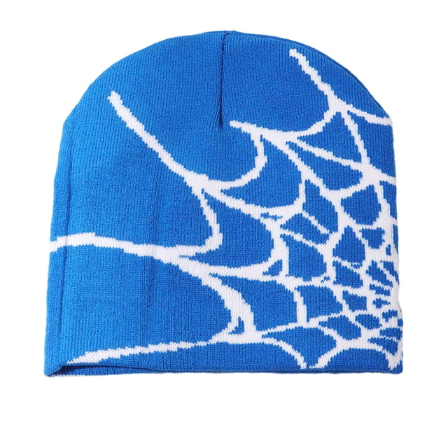 Transemion Stylish Spider Web Beanie Hat For Trendy Winter Fashion Unisex Spider Web Hats In blue