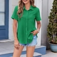 thumbnail image 5 of Breezora Womens V Neck Short Sleeve Blouse Relaxed Fit Casual Work Shirt Breathable Comfortable Summer Office Tops XS Size Green, 5 of 9