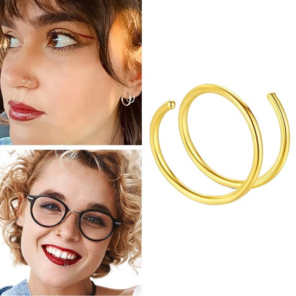 QIQUWOHUL Stainless Nose Ring Double Ring Puncture Accessory Combination Set Nose Nail