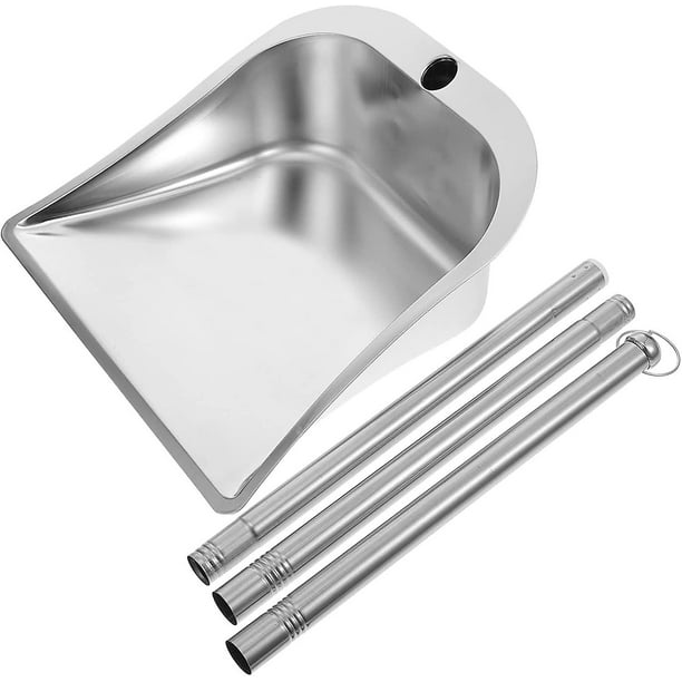 Recogedor de metal con mango largo: Recogedores de acero inoxidable, pala de mano, herramientas de barrido doméstico para vestíbulo, garaje, escoba, patio de casa, plata