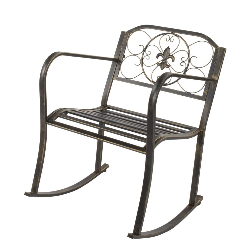 Details about   Antique Bronze Finish Metal Fleur-de-Lis Patio Rocking Chair Home Outdoor Garden