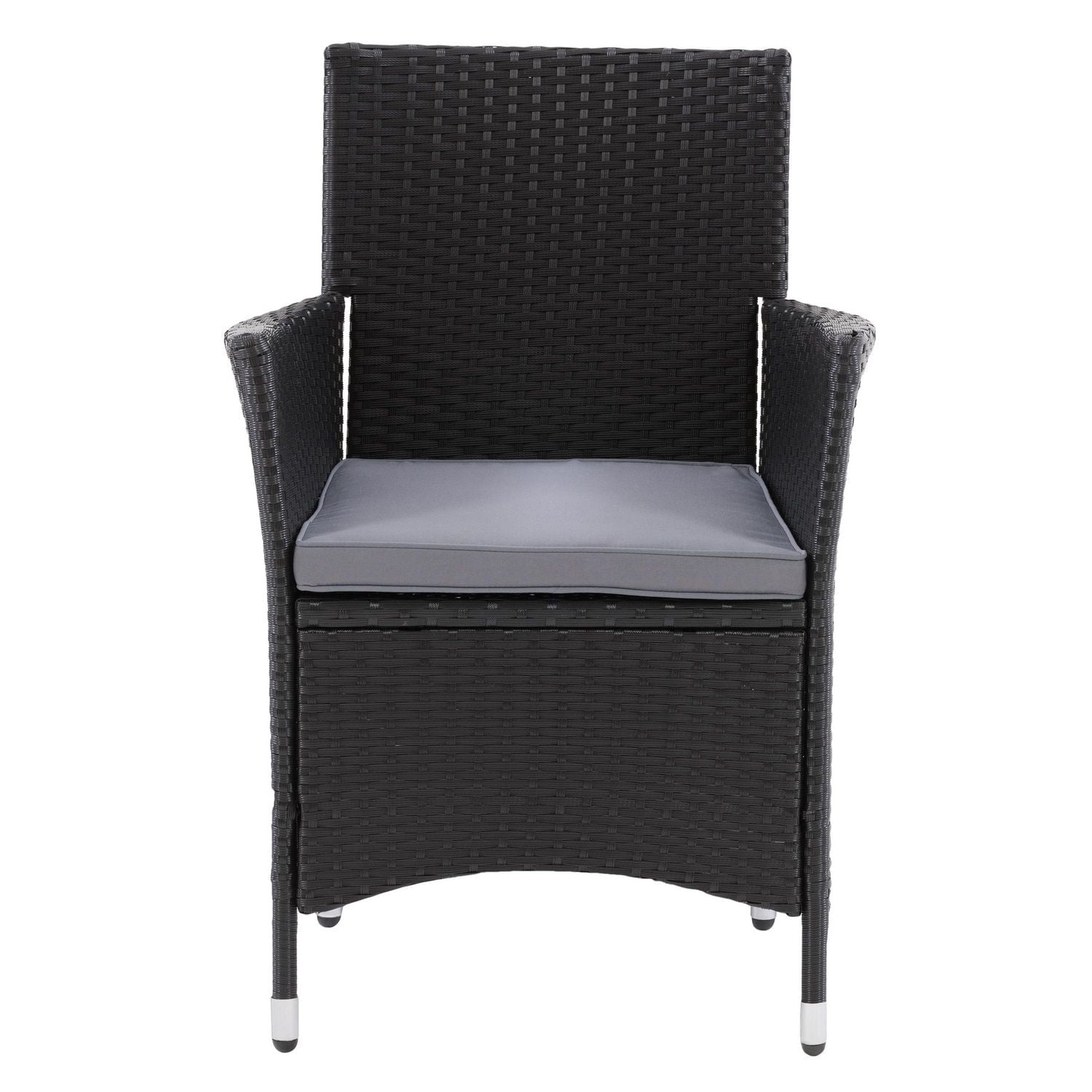 CorLiving Parksville 7-Piece Black Resin Wicker and Steel Patio Dining Set with Rectangular Glass Top Table and 6 Chairs with Grey Cushions