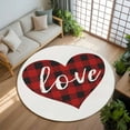 thumbnail image 3 of 8ft Round Rug, Valentine's Day Non-Skid Rubber Backing Large Area Rugs - Living Room Bedroom Home Office, Red Black Plaid Love Sweet Romance Indoor Floor Mat Carpets Washable Rug, 3 of 9