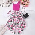 thumbnail image 3 of Pandaie 8-12Y Girls Clothes Summer 2 Piece Outfits One Shoulder Sleeveless Tank Crop Top Flower Flare Casual Pants Beach Clothing Set Hot Pink 10Y(9-10 Years), 3 of 8