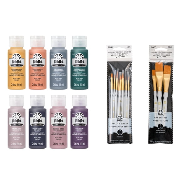 FolkArt Mindful Matte Acrylic Craft Paint Kit, Reflective Colors, 21 Piece Set with 8 Paints and 13 Premium Paintbrushes