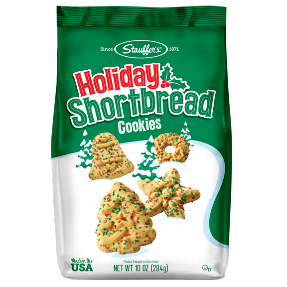 Stauffer's Holiday Shortbread Cookies, Festive Shapes with Red and Green Nonpareils, 10oz Bag