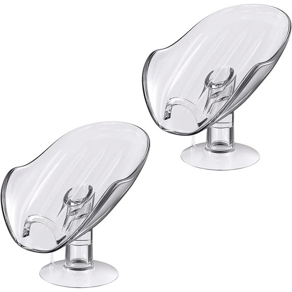 NPET Self Draining Plastic Soap Dish Bar Holder with Suction Cup, Sponge Holder for Bathroom, Shower, Tub and Kitchen Sink, Clear 2PCS