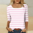 thumbnail image 5 of CYMMPU Shirts Striped 3/4 Length Sleeve Plus Size Tunic Tops Square Neck Business Work Blouses Basic Tees Summer Fall Vintage 2025 Clothes for Women Pink XL, 5 of 7