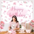 thumbnail image 4 of Pink Bow Birthday Decorations Banner Pink Bow Happy Birthday Party Backdrop Floral Photography Background for Girls Birthday Party Supplies, 4 of 4