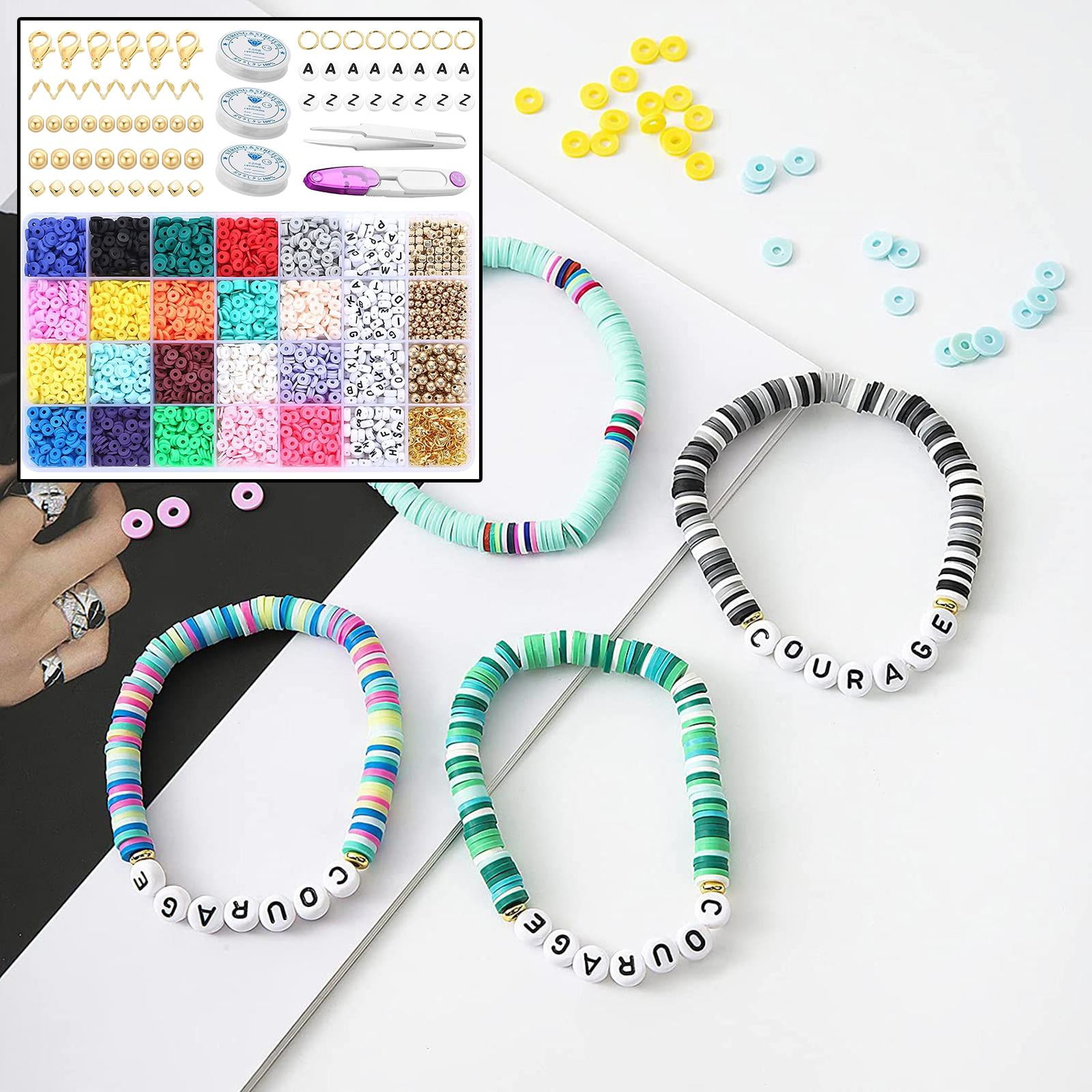 GUOOL 1 of box Flat Polymer Clay Beads Charms, Elastic Strings Letter Bead Round for Jewelry Making Bracelets Necklace Beading Finding Crafts Supplies , 4483pcs