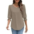 thumbnail image 6 of bbyeadc Women's 2025 Fashion T-Shirts Round Neck Smocked Cuff Ruched Shirts Three Quarter Sleeve Dressy Casual Loose Fit Basic Trendy Tops Summer Basic Business Tshirts Clothes, Light Brown 2XL, 6 of 7