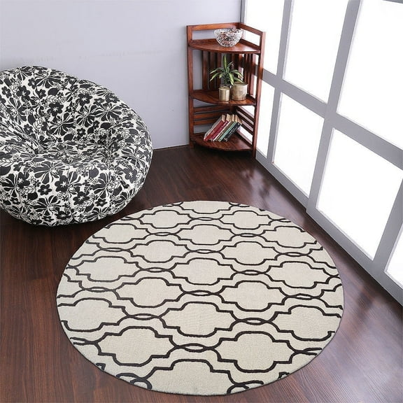 Rugsotic Carpets Hand Tufted Wool Eco-Friendly Area Rugs - 8'x8', Round, Beige Brown, Modern Contemporary Design, High Pile Handmade Anti Skid Rugs for Living Room, Bed Room (K09014)