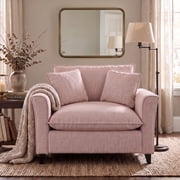 Tulib 46.5" Chenille Accent Chair, Reading Chair with Pillows, Modern Armchair for Living Room Bedroom Office and Small Spaces, Pink