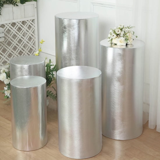 Efavormart Set Of 5 | Metallic Silver Spandex Cylinder Display Box ...