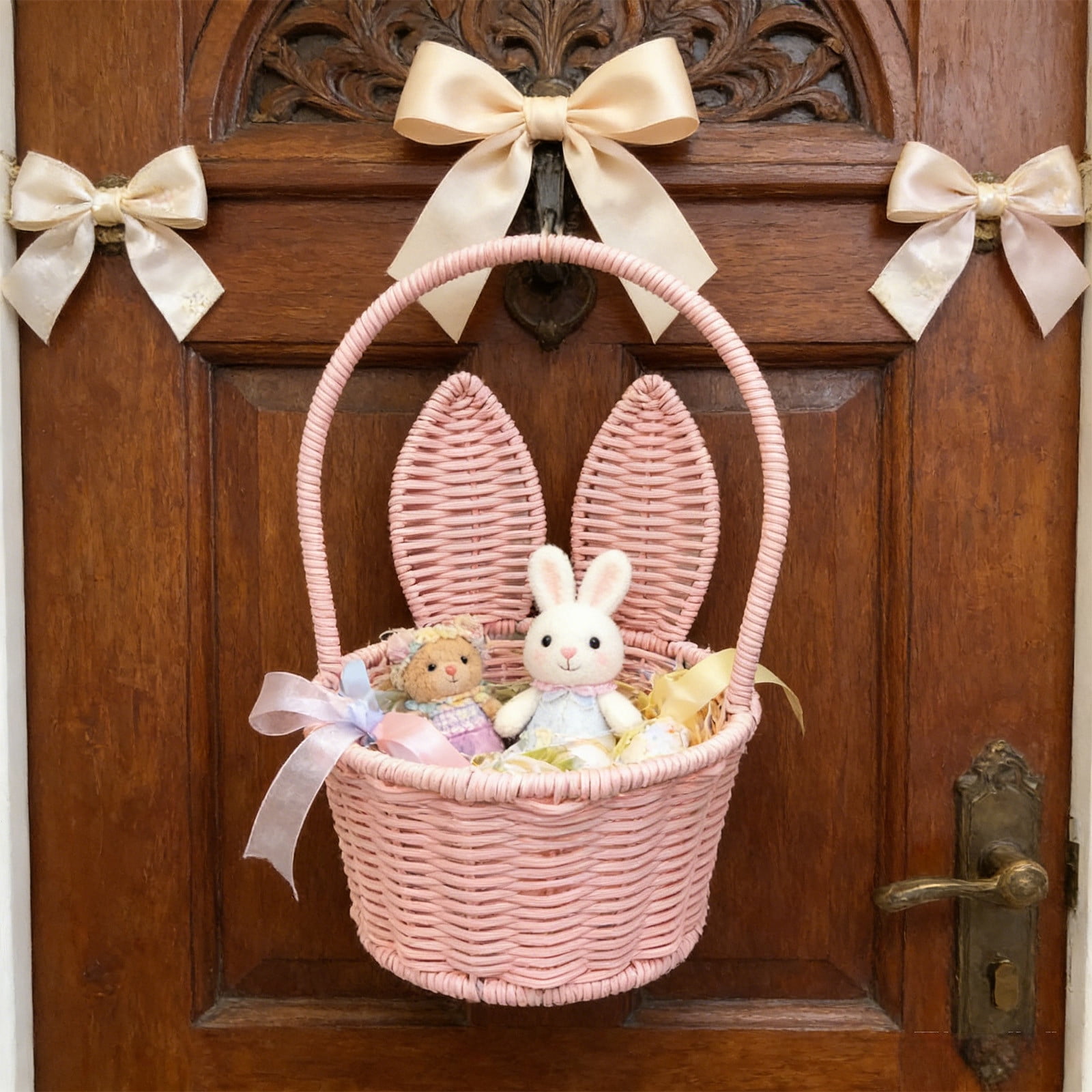 Lunxisen 3 Pcs Easter Bunny Woven Basket Cute Rabbit Handbasket Multi Purpose Storage Organizer for Home Nursery Picnic and Sundries