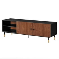Media TV Stand Console Table, Brown Black, Wood, Metal, Living Room Lounge Cafe Lobby Hospitality Restaurant, Modern Contemporary HB34656
