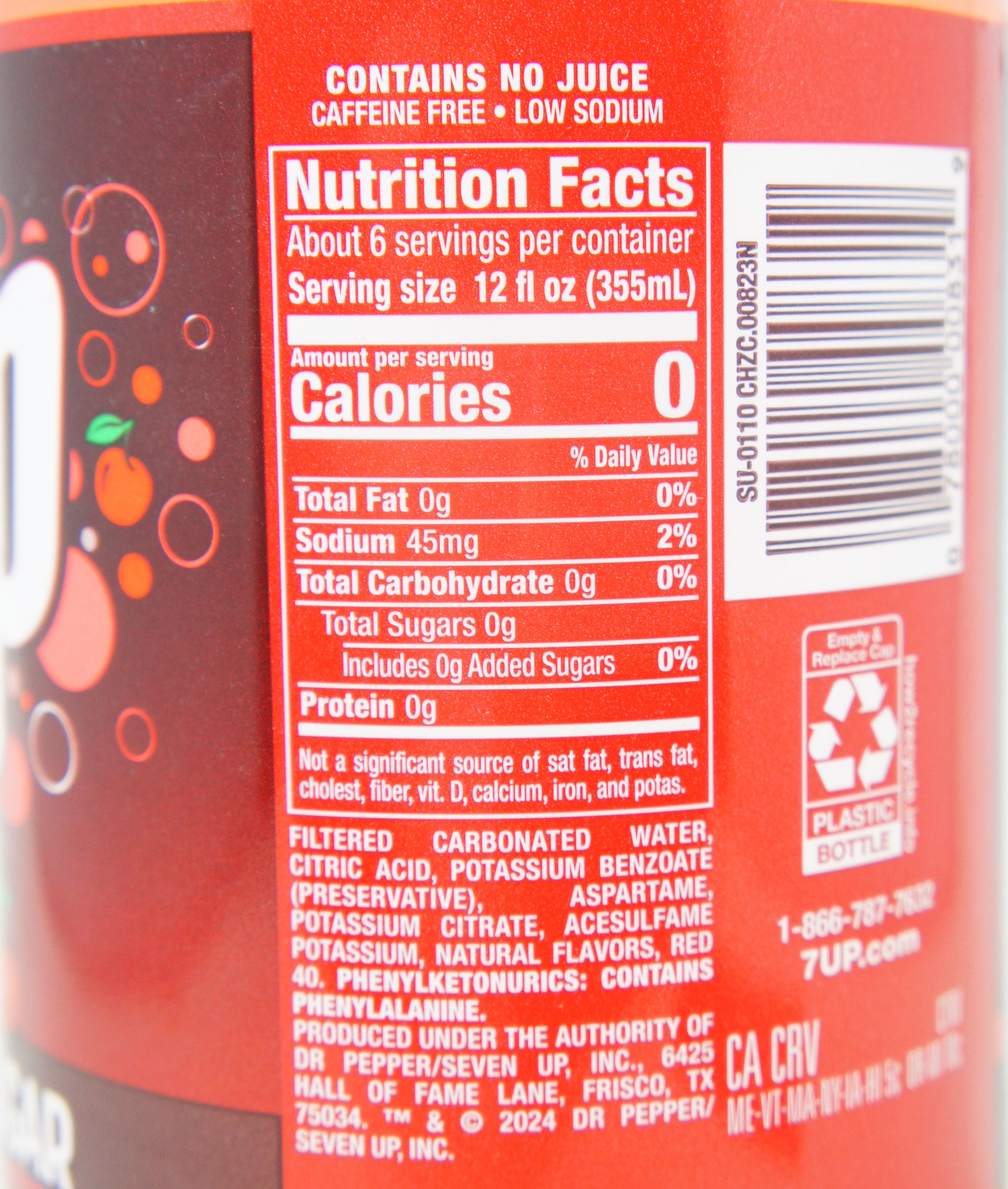 7UP Caffeine Free Zero Sugar Cherry Soda Pop, 2 L, Bottle (2 Pack)