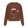 thumbnail image 4 of UVEASISHA Christmas Sweatshirts for Men Fashion Wine Glass Print Crewneck Pullover Xmas Funny Tops Fall Winter Fleece Oversized Sweatshirt Brown XL, 4 of 5
