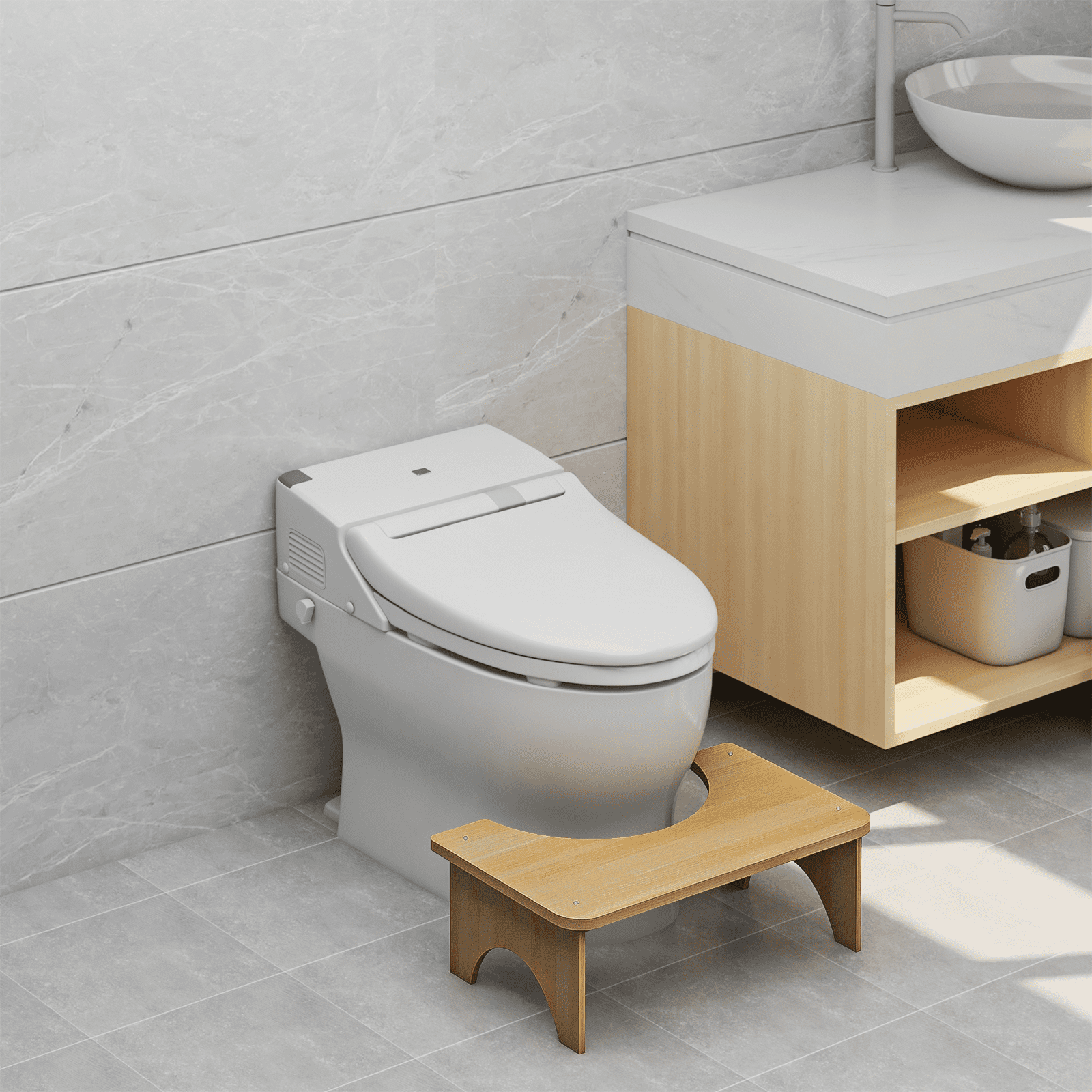Bamworld Bamboo Toilet Stool, 6.5" with C-shaped Squat Design, Portable for Adults and Children