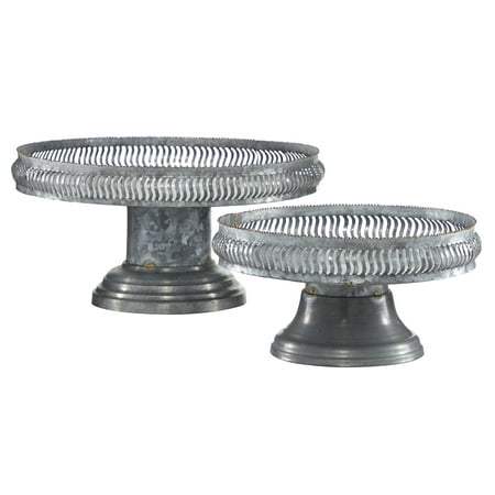 DecMode 16", 12"W Metal Farmhouse Cake Stand, Grey, 2 - Pieces