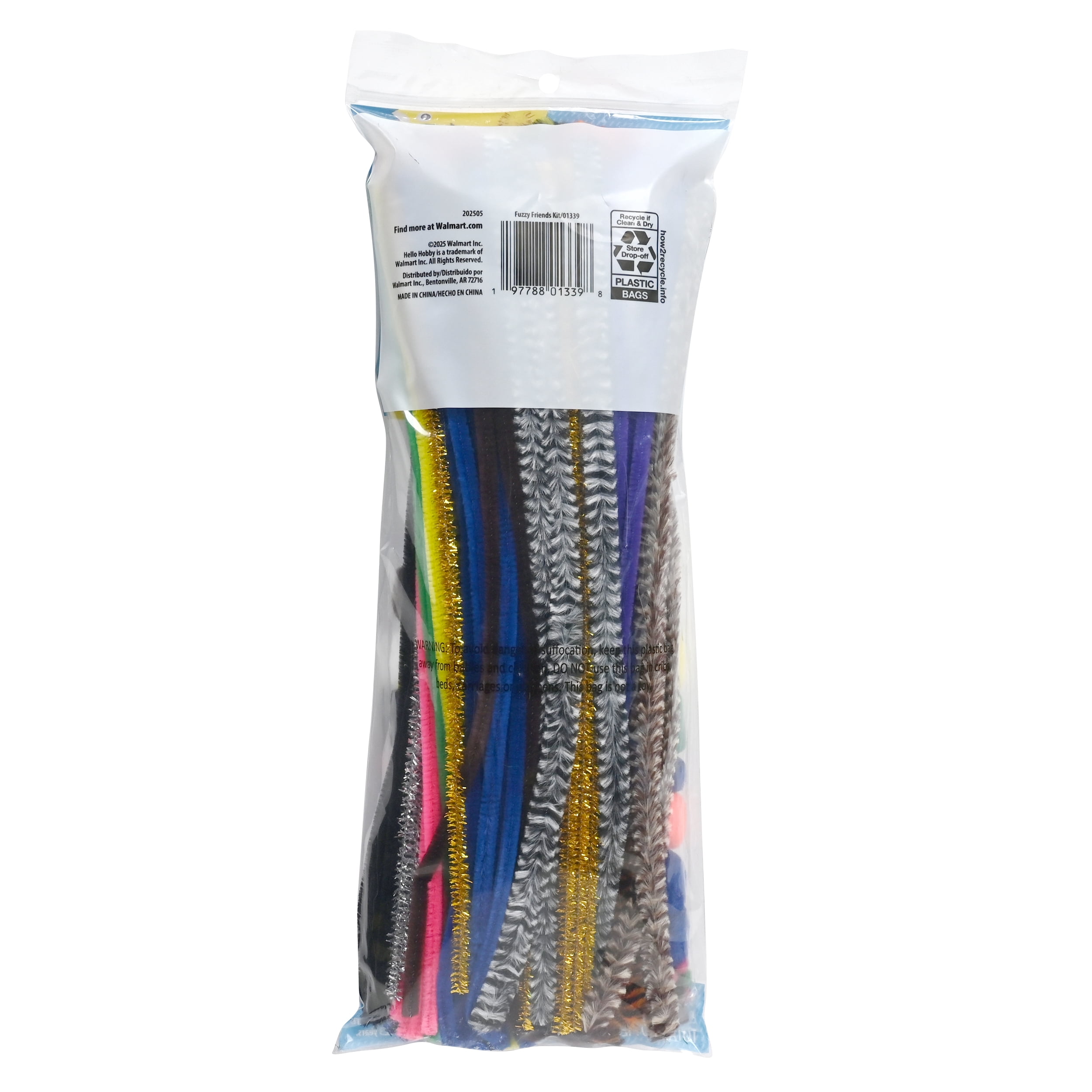 Hello Hobby Fuzzy Craft Kit, 300 Count, Natural Multicolor Chenille Stems and Poms for Kids Crafts and DIY Projects