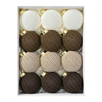 LanSuare 12Pcs Boho Christmas Ball Ornaments, 3.1" Jute Rope Plastic Hanging Balls, Neutral Rustic Ornaments for Xmas Tree, Holiday Wreath, Wedding Party