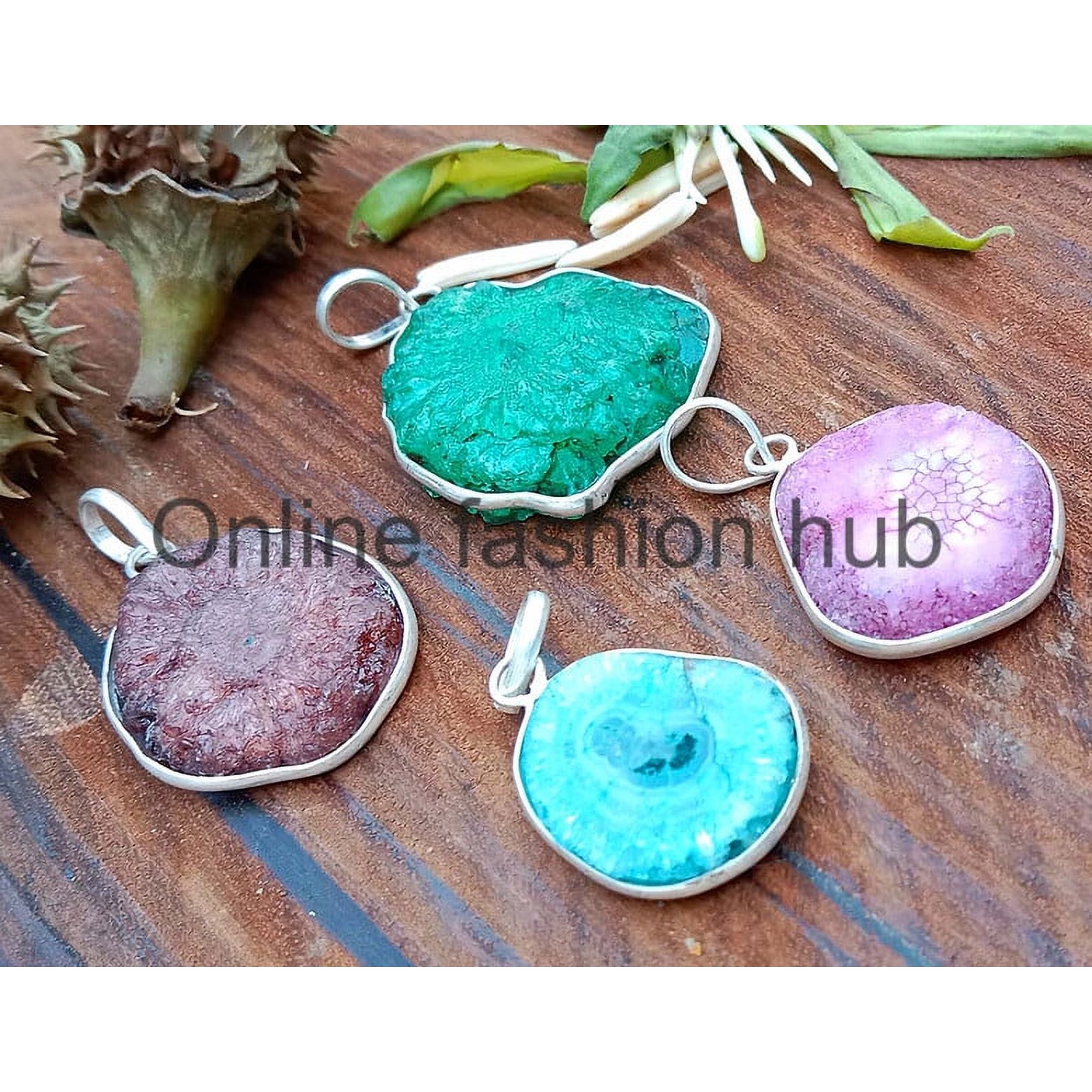 Solar Quartz Gemstone 925 Sterling Silver Plated Handmade Pendant 10 pcs