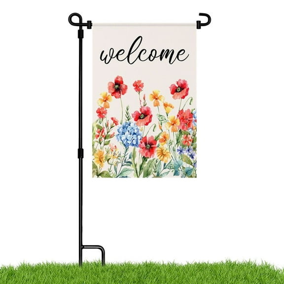 MIZHONA Welcome Decoration Double Sided Burlap Garden Flag Spring Summer Outdoor Yard Flag 12" x 18"