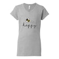 thumbnail image 2 of Wild Bobby, Bee Happy Motivational Inspirational Teachers, Pop Culture, Women Standard V-Neck Tee, Heather Grey, X-Large, 2 of 4
