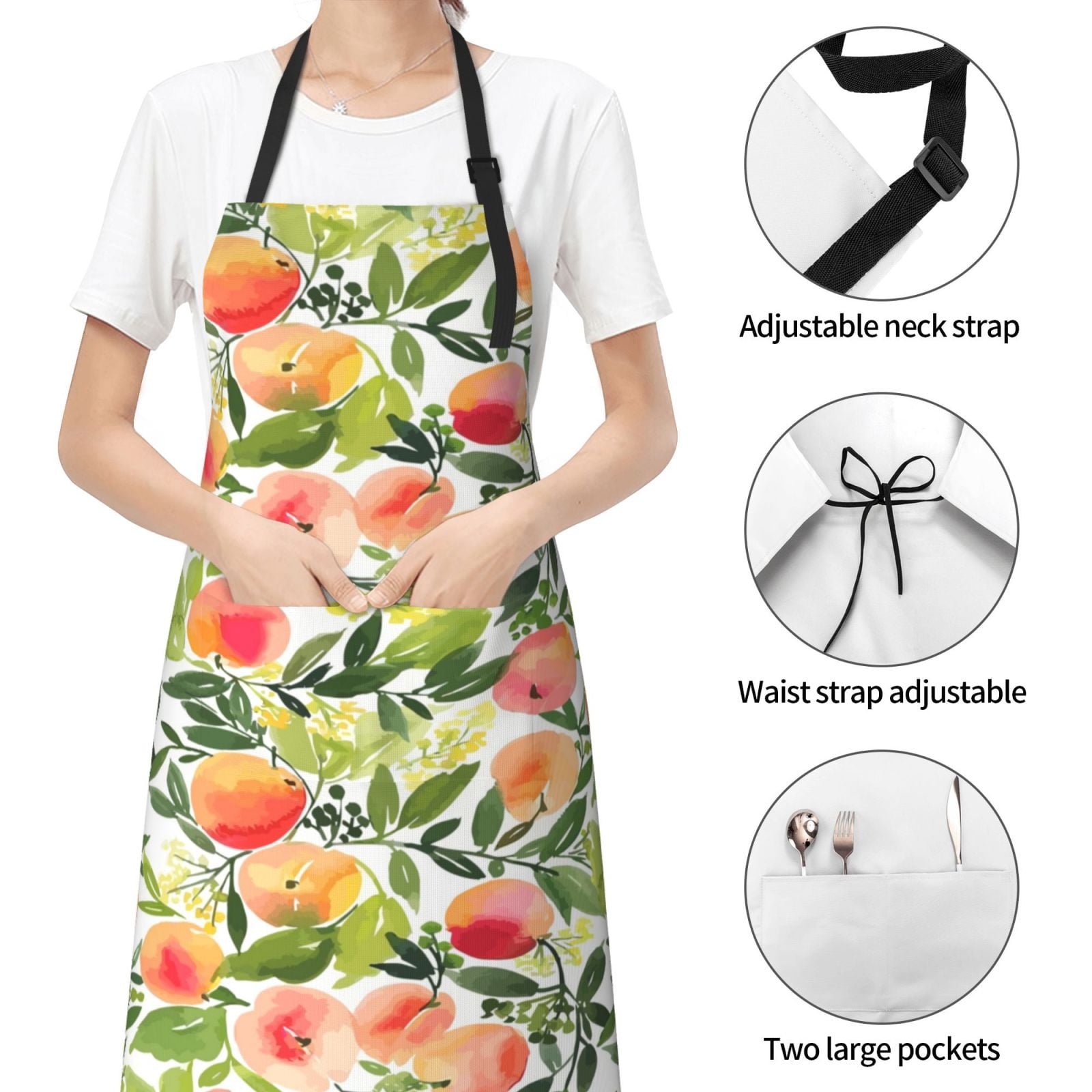 Kdxio Fruits Peach1 Apron with Pockets Adjustable Kitchen Aprons for Men Women Waterproof Aprons for Cooking,Drawing,Crafting, Baking Household Cleaning