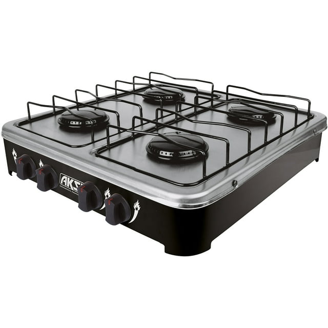 Parrilla Estufa De Mesa Aksi 4 Quemadores Negro Acero Inoxidable